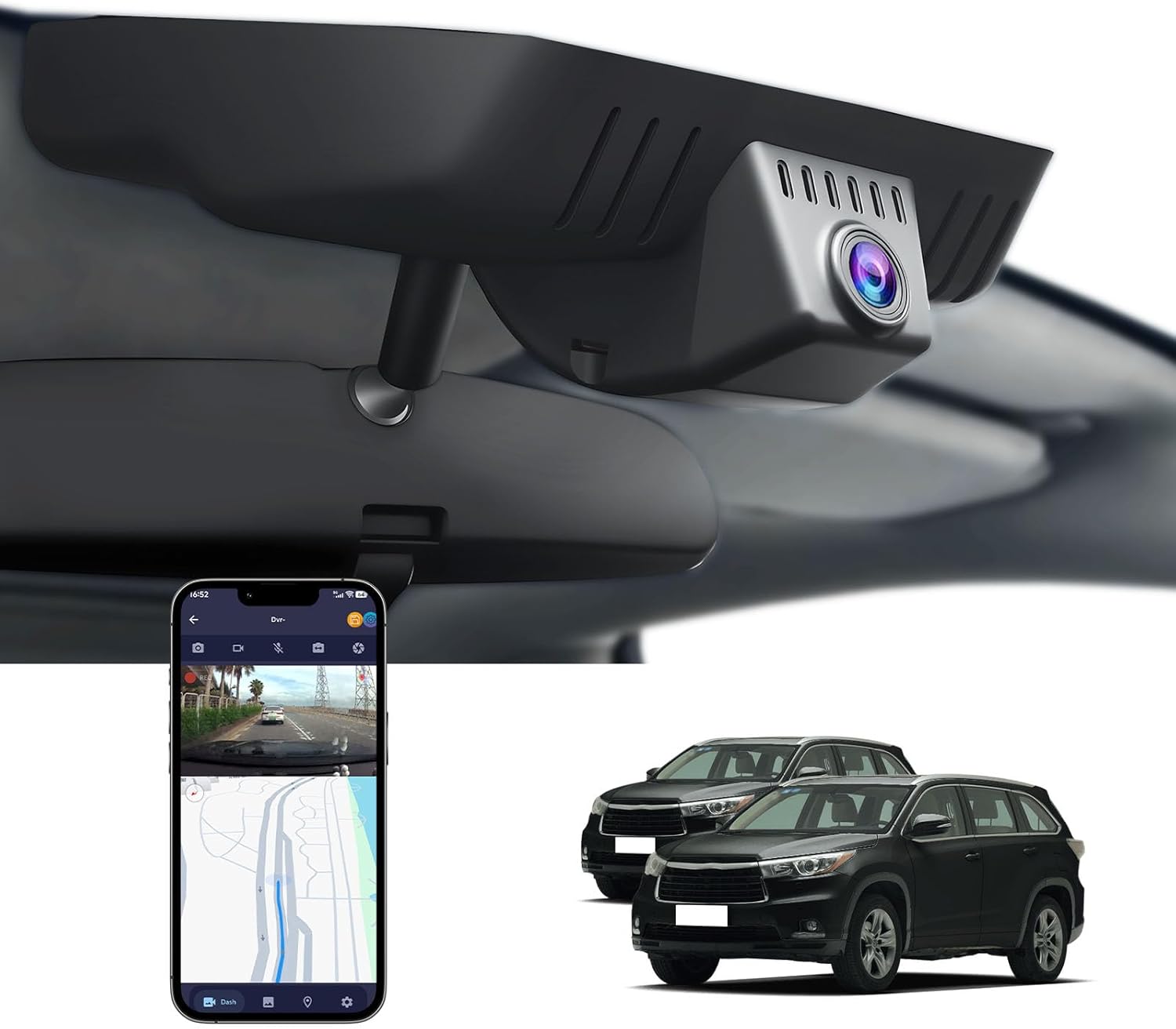 Single Channel 4K Dash Cam for Toyota Highlander 2017 2018 2019 LE Limited L XLE Platinum Hybrid (Gen3), OEM-Style, 4K Image, Built-in WiFi, G-Sensor, Loop Recording, Plug & Play, 64GB Card
