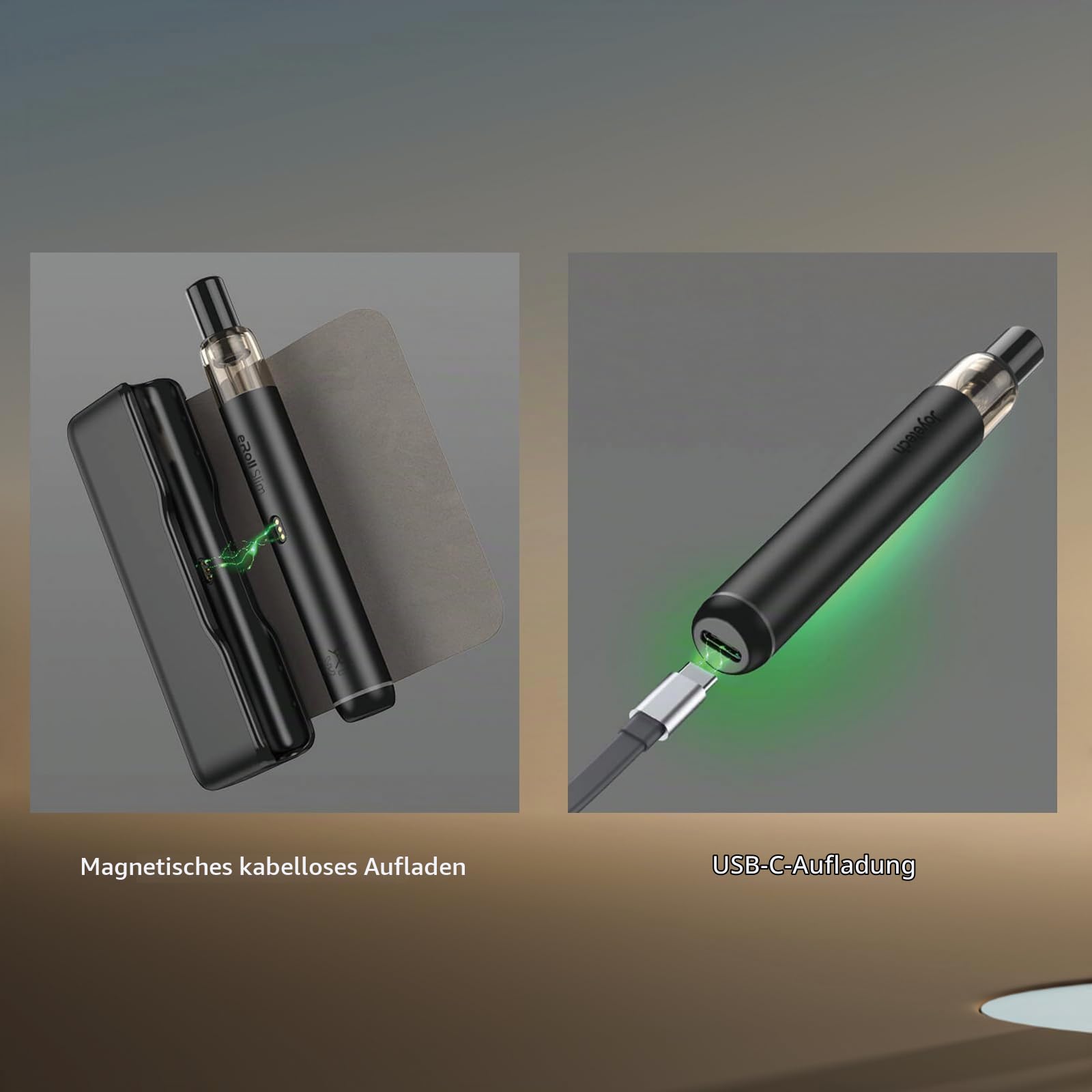 JOYETECH Eroll Slim Vape Kits 1500mAh + 480mAh großer Akku Box + 3pcs Cartridges 2ml USB-C Wechsel Pod System ohne Nikotin Gunmetal Grau