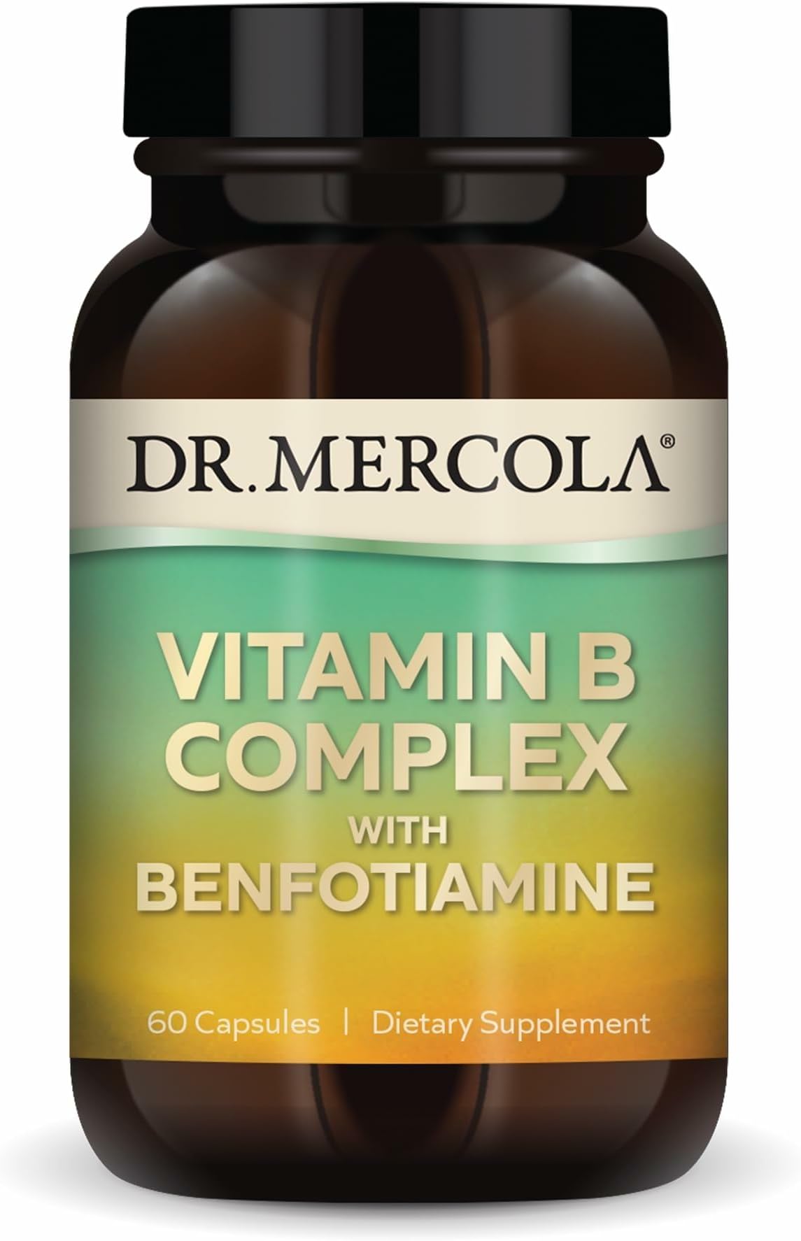 Dr. Mercola Vitamin B Complex with Benfotiamine Dietary Supplement, 30 Servings (60 Capsules), Supports Mood and Energy Production, Non GMO, Soy Free, Gluten Free