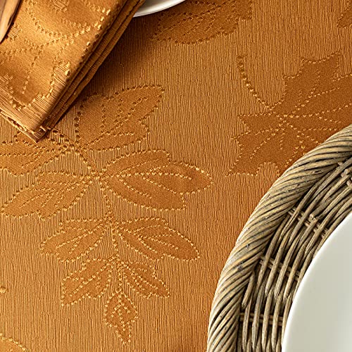 Image of Benson Mills Harvest Legacy Damask Fabric Table Cloth Fall, Harvest, and Thanksgiving Tablecloth (Amber-Bronze, 52 inch x 52 inch Square)