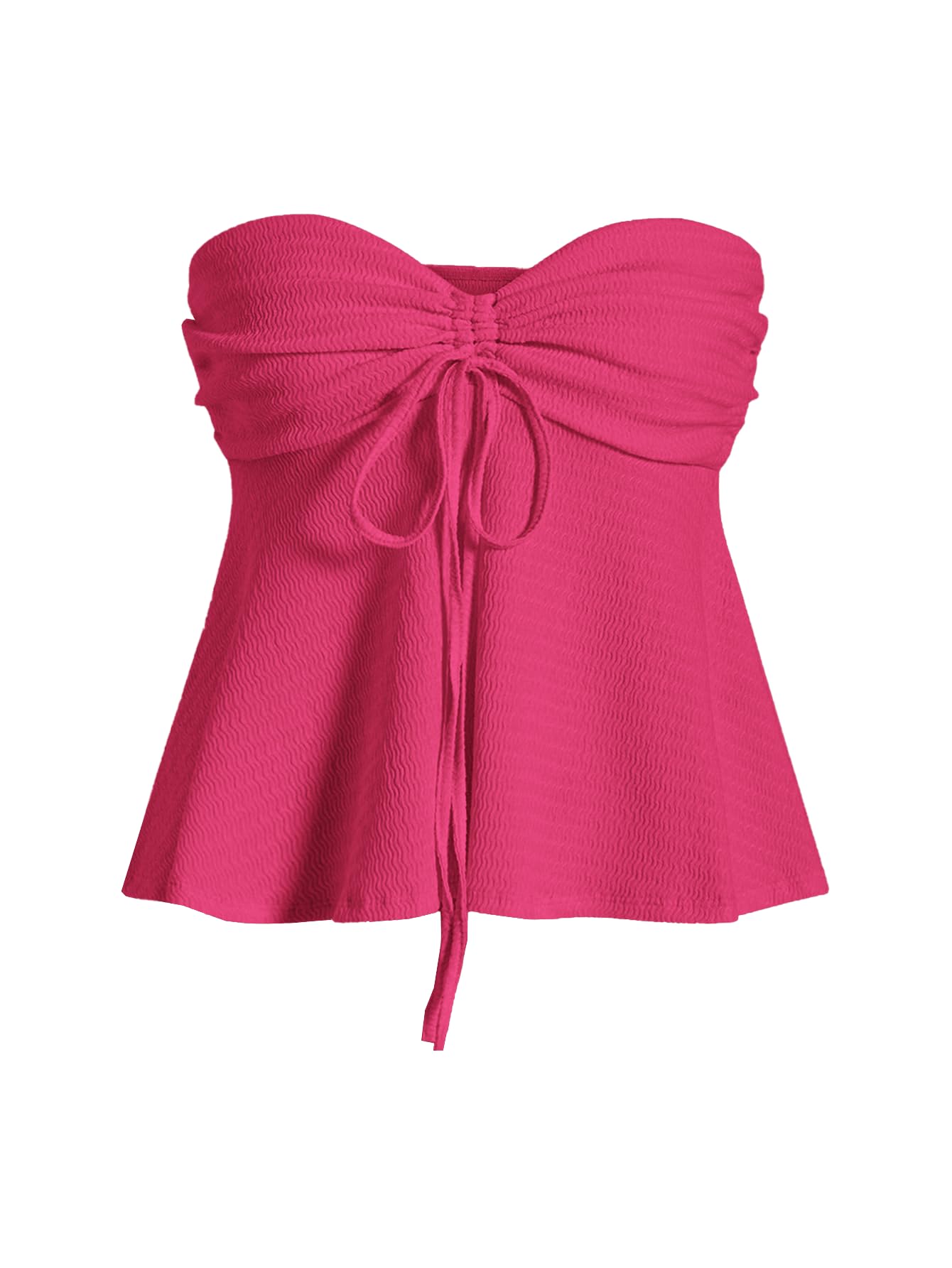 Milumia Women Tie Front Ruched Tube Top Summer Strapless Flared Hem Peplum Bandeau Tops