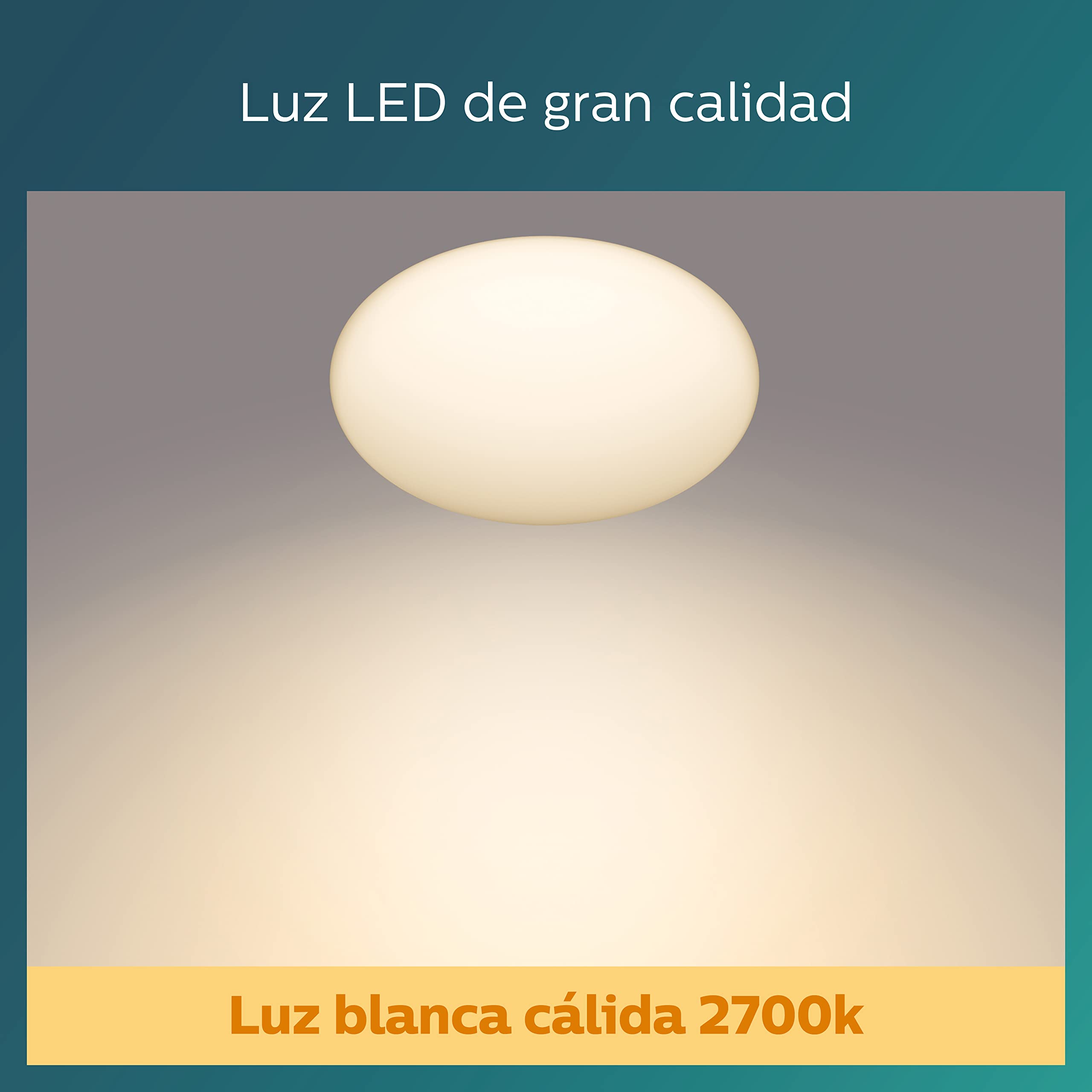 Philips - Plafón Philips Shan, lámpara LED de techo funcional, color blanco, luz blanca cálida, 12W - 27K