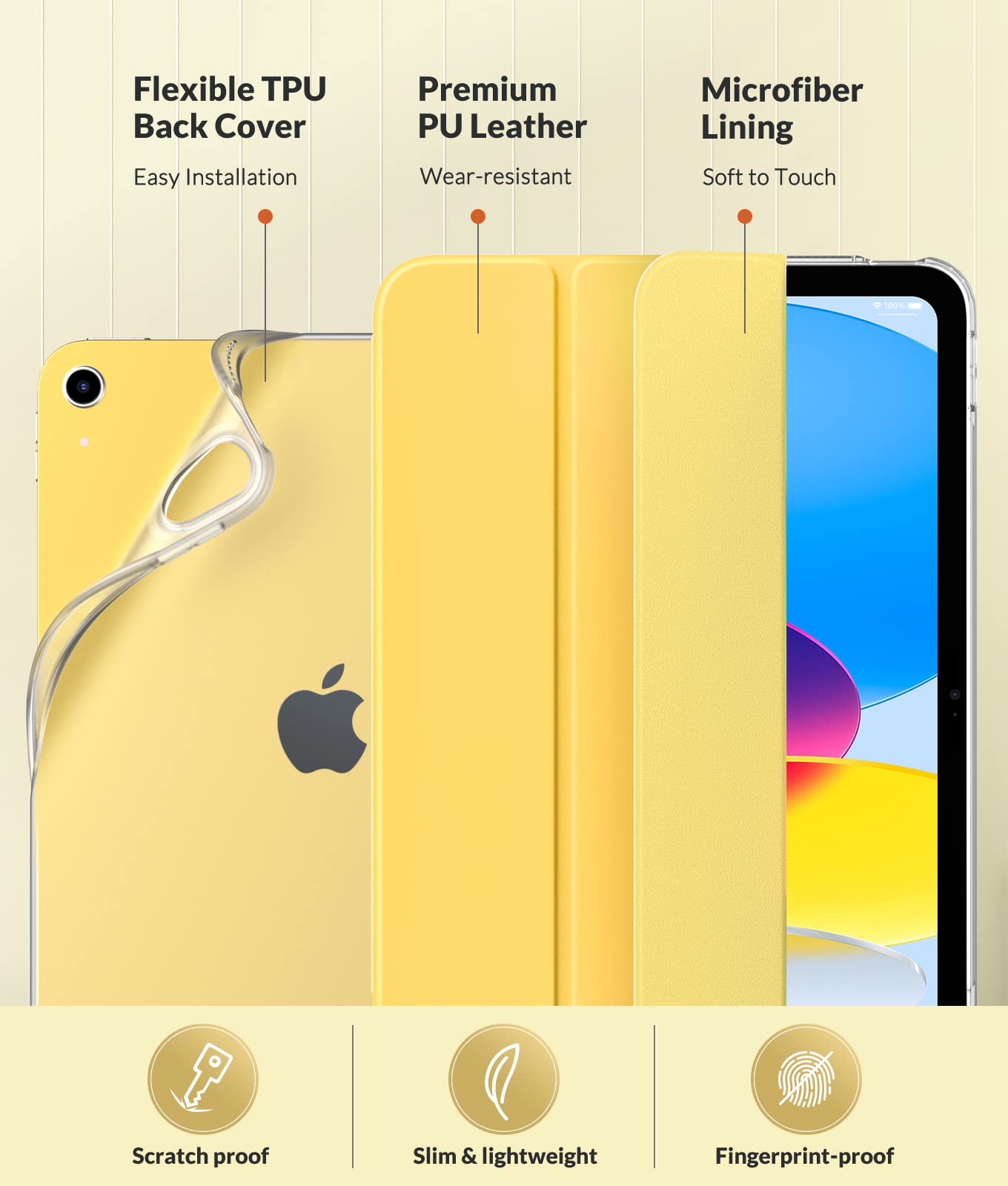 MoKo Custodia Protettiva per iPad (A16) 11a Generazione 11 Pollici 2025/10a Gen 10,9" 2022,iPad Cover in TPU e Pelle PU con Chiusura Magnetica, Sostegno,Auto Riattivazione/Standby, Giallo Chiaro