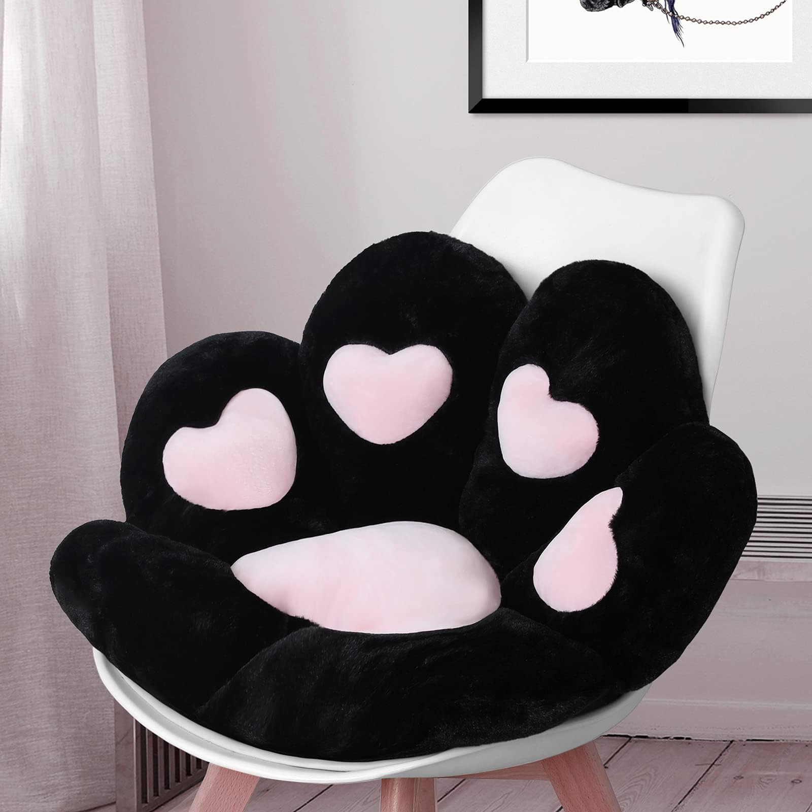 Cute cat Paw Plush Pillows, Soft and Comfortable Sofa Cushions/ Office Chair Seat Cushion Lazy Sofa Bear Paw Chair for Home, Bedroom Shop and Restaurant Decor 70x55cm (Black)