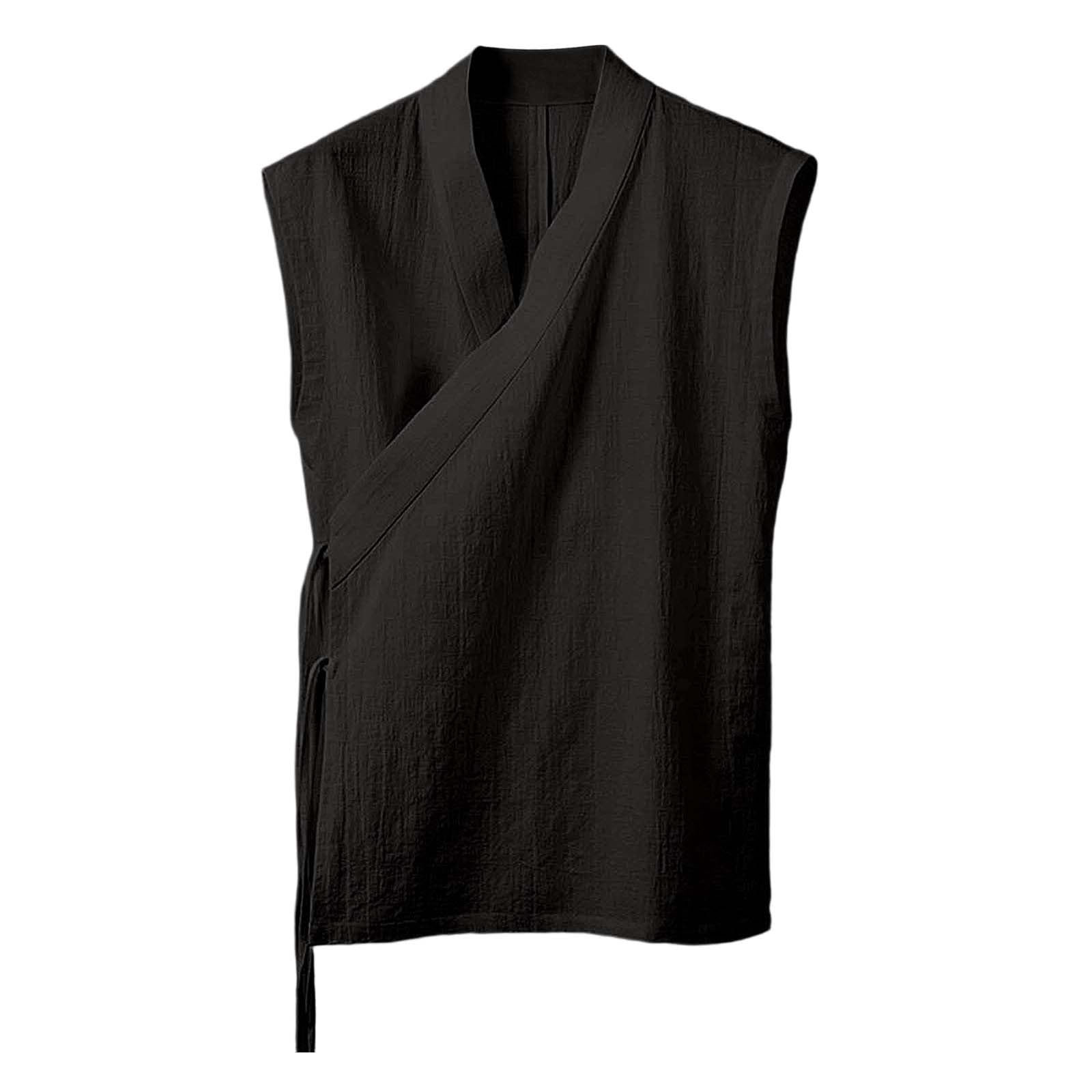 Vêtement Traditionnel Chinois Hanfu Gilet Hommes Lin Coton Haut sans Manches Hommes Tang Costume Kimono Cardigan Hommes Haut Fendu