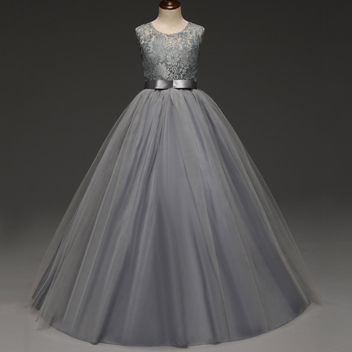 Big Girl Flower Lace Princess Tulle Long Dress for Kids Prom Formal Pageant Dance Gown - Image 2