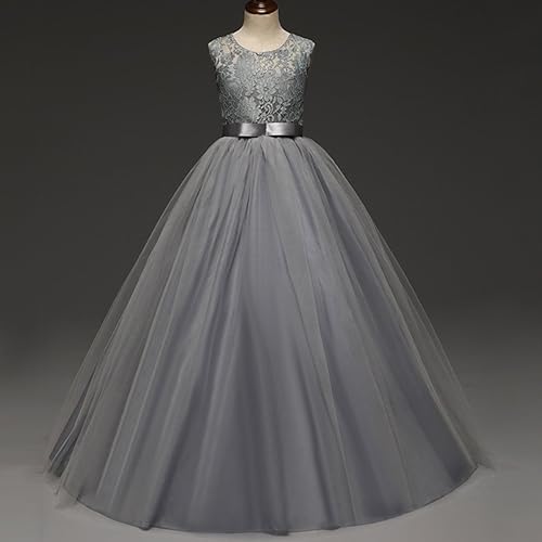 Miniatura 3 de Vestido largo de tul de princesa de encaje con flores para niña grande, vestido de baile formal para concursos de graduación