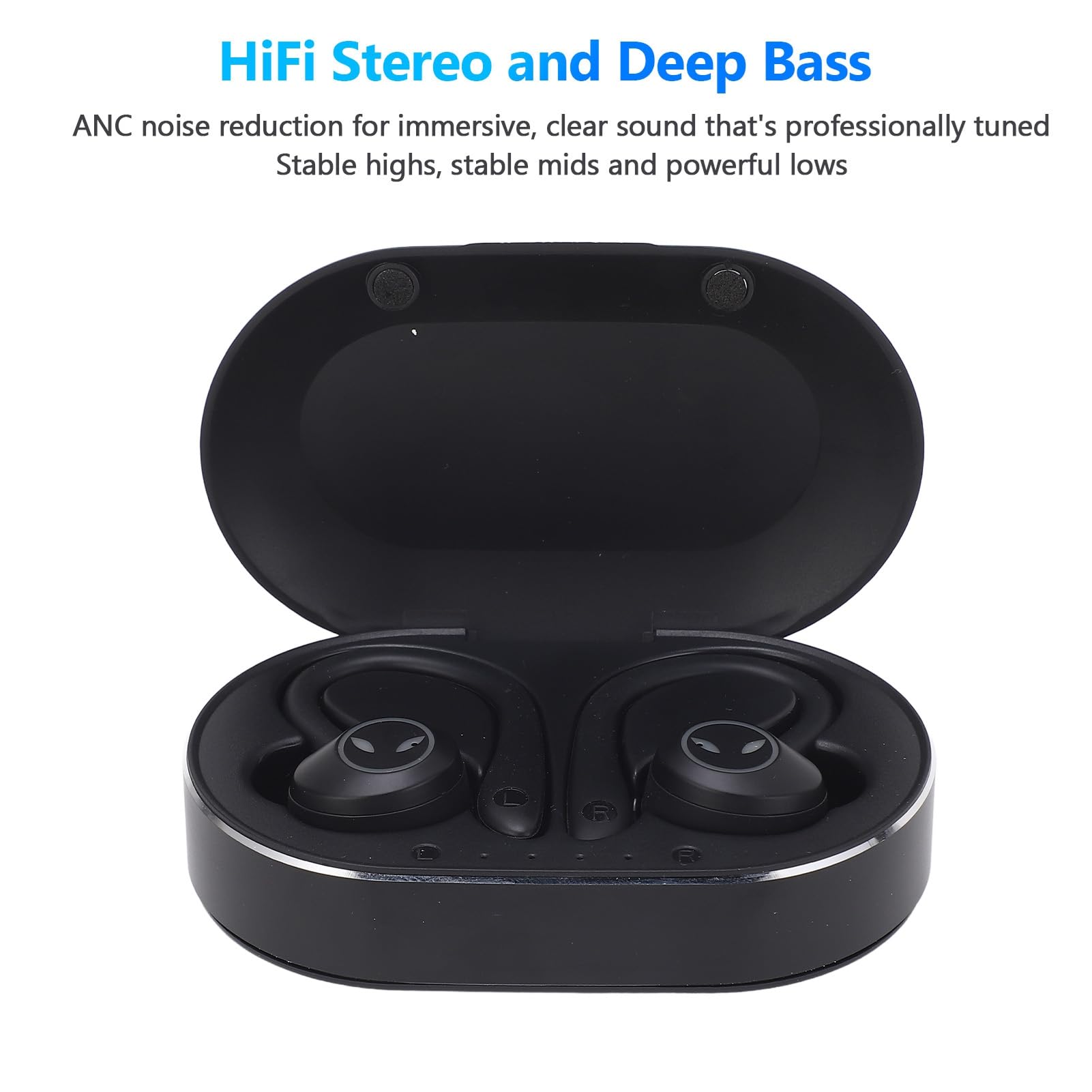 Akozon Auricolari, Auricolari Auricolari Wireless con Microfono Gancio per l'orecchio per la Guida Sport Viaggi Impermeabile Stereo con Cancellazione del Rumore (BLACK)
