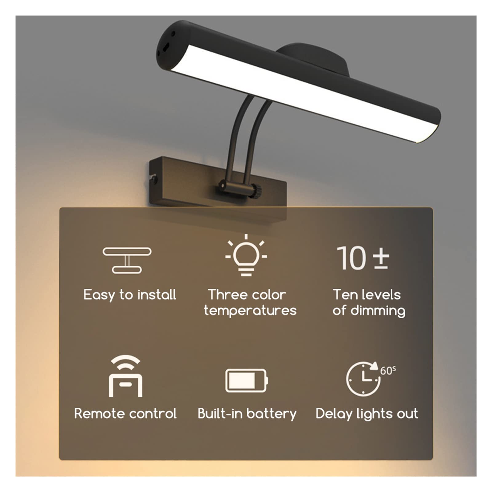 Luces de Lectura LED Luces de Pared, Luz de Imagen LED con Control Remoto inalámbrico USB Recargable ángulo de Color Ajustable Brillo Resaltar Marco de Pintura Luces de Arte