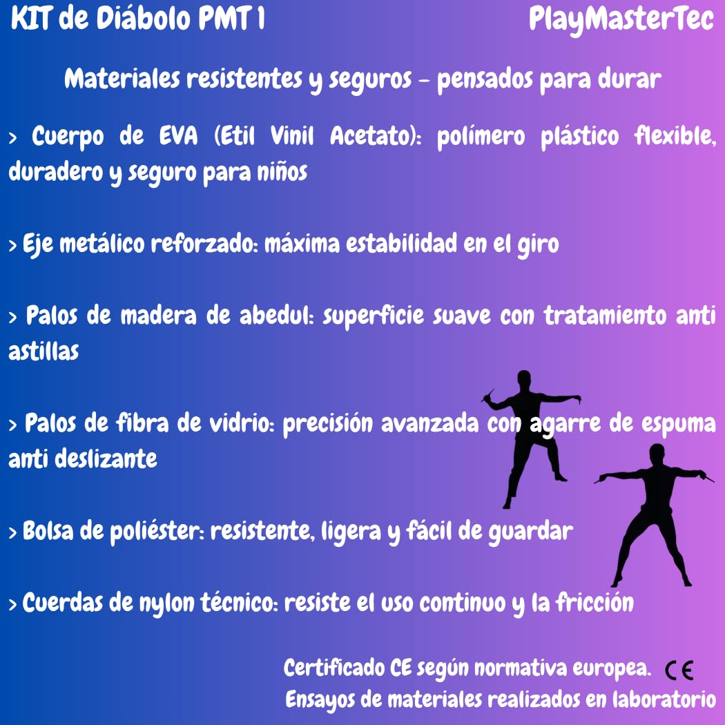 Diábolo Azul Eje Fijo Kit 2 Juegos de Palos niños y Adultos Regalo Ideal