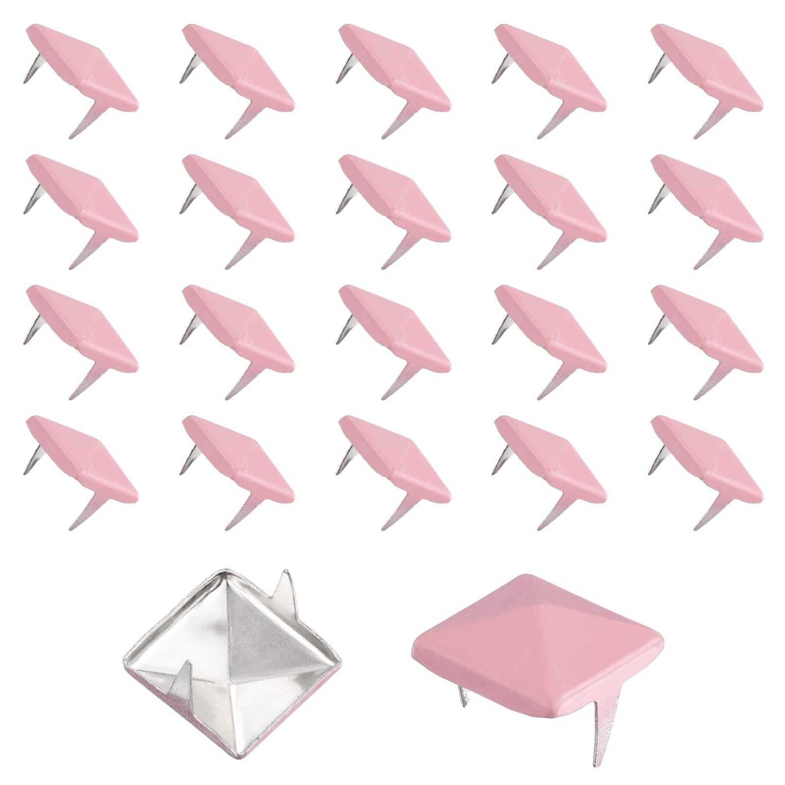 sourcing map 60pcs Square Pyramid Studs 10mm Carbon Steel 2 Claw Rivet Spike Studs for Bags Shoes Leather Crafting Punk Rock Jeans Jacket, Pink
