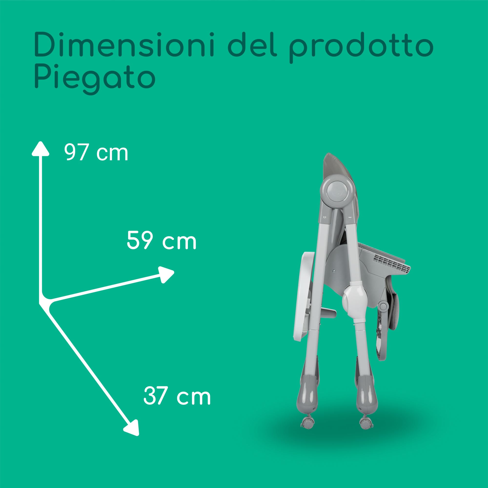Bebeconfort Olea Seggiolone pappa bimbo, 0-3 anni, 0-15 kg, Seggiolone pappa pieghevole e reclinabile 3 posizioni, 9 Altezze, Facile da pulire, 4 ruote piroettanti, Chiusura compatta, Tinted Grey