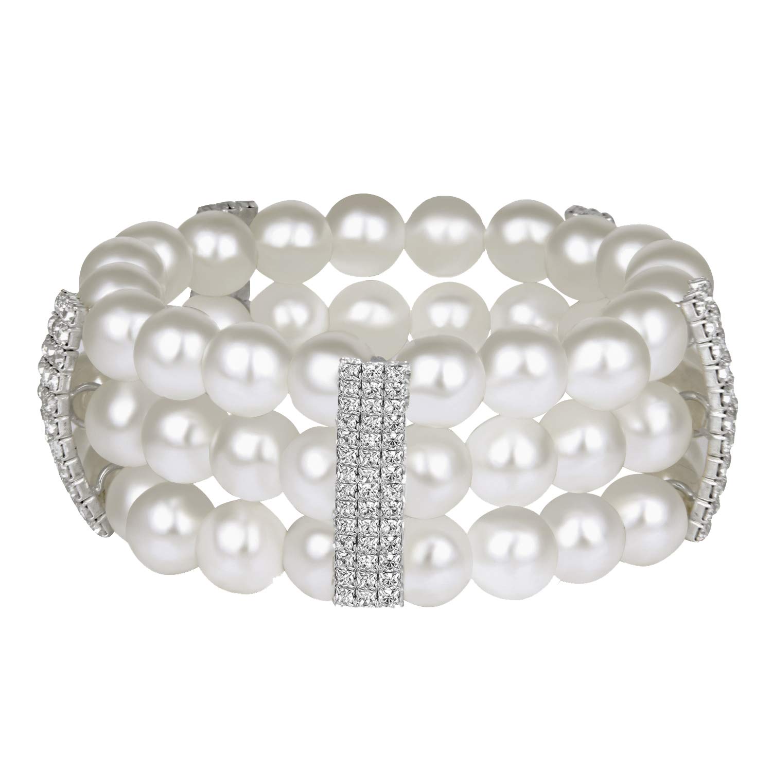 ROFIFY Women 1920s Roaring 20's outfit Rhinestone Faux Pearl Elastic Bangle Flapper Accessories Jewelry Bracelet FJ19
