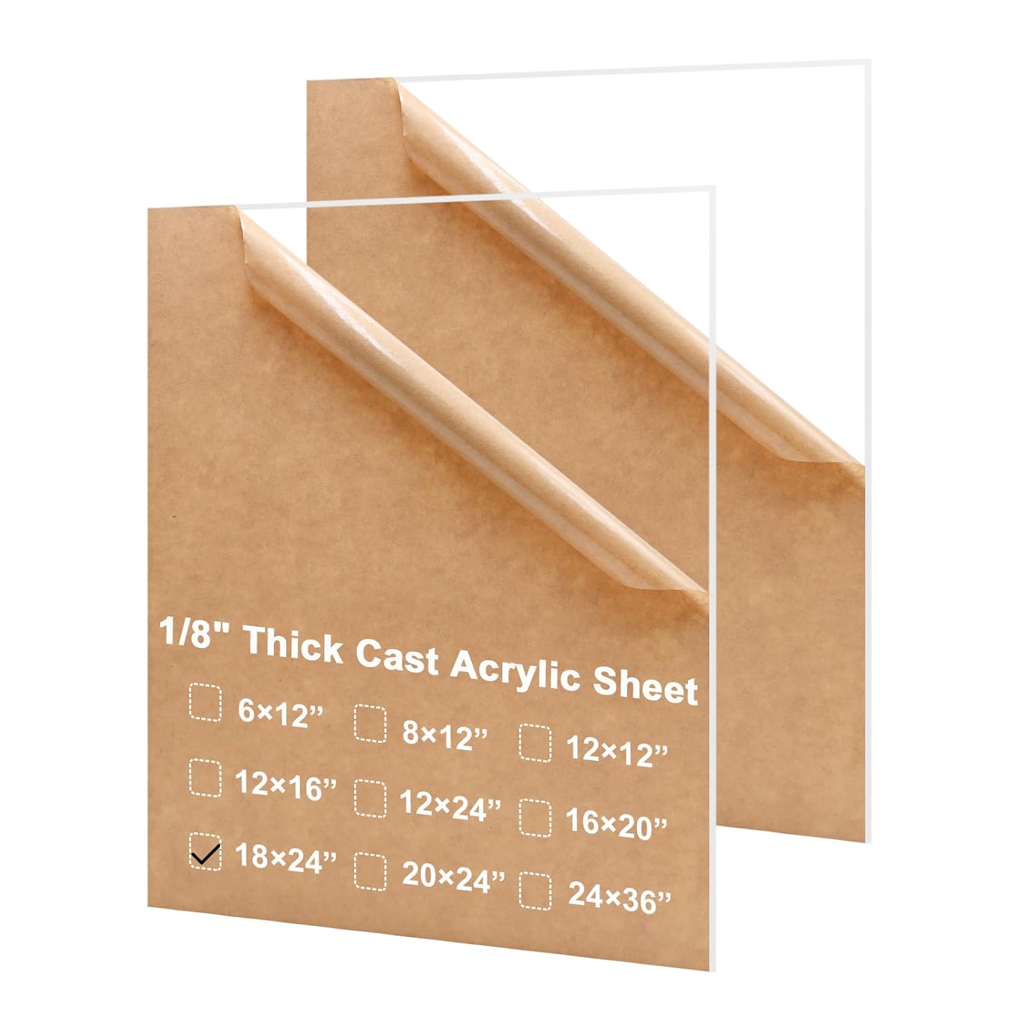 KINLINK 18x24 Plexiglass Sheets 1/8 inch-3mm Clear Acrylic Sheets, Clear Plastic Board Polycarbonate Sheet for DIY Project, Craft, Picture Frames, Acrylic Sign, Weding Invitaton, 2 Pack