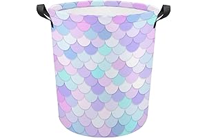 Colorful Mermaid Scale Round Laundry Basket for Kids and Home