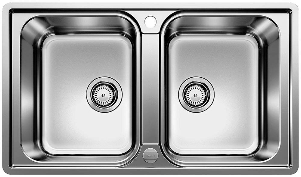 BLANCO LEMIS 8-IF – Évier Double Bac de Cuisine pour Meubles Bas de 80 cm de Large – Inox – Cuve à Fond Plat IF, Sans Égouttoir – 524276