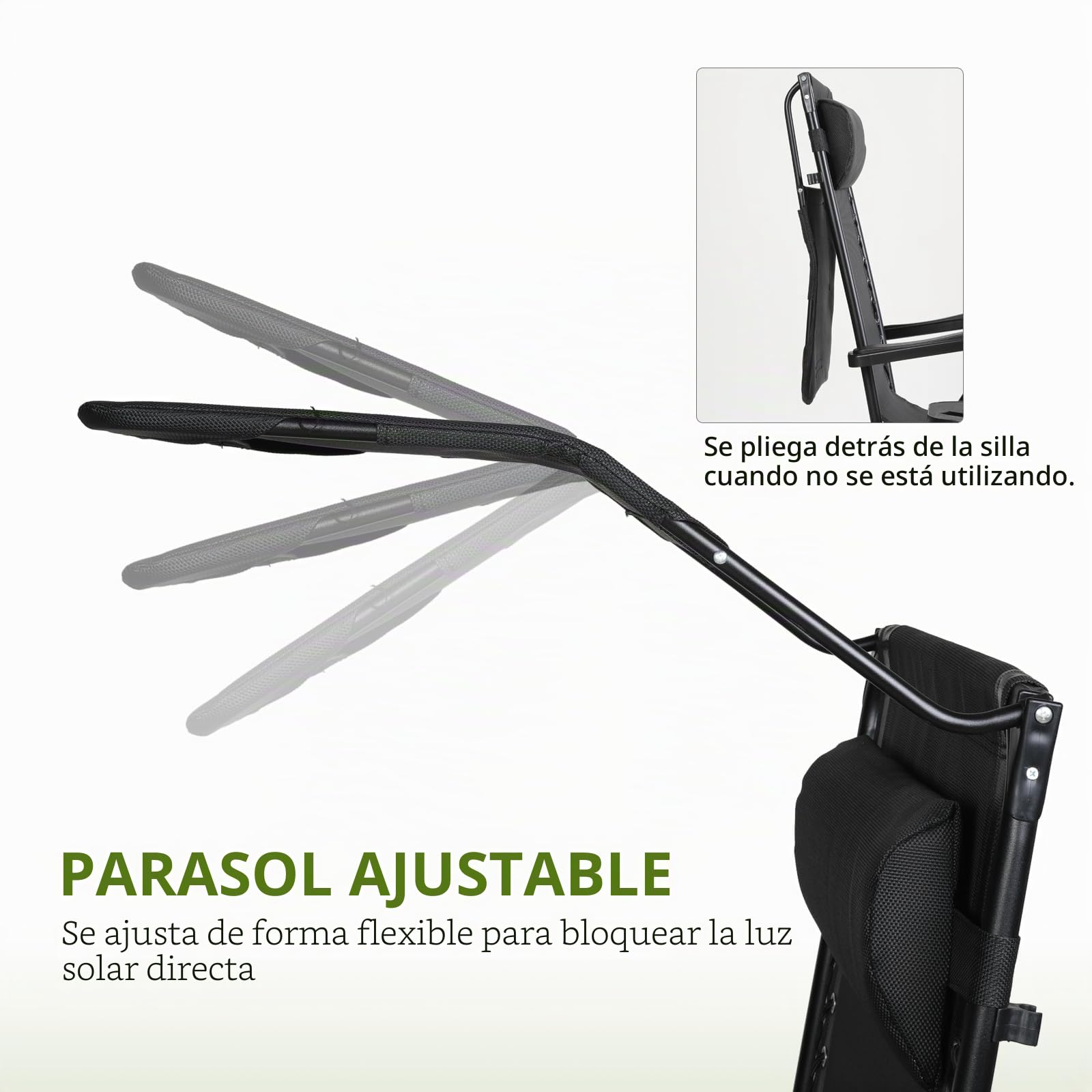 VOWNER Pack de 2 Sillas de Gravedad Cero Plegables, Tumbona de Jardín con Parasol Ajustable y Posavasos, Sillón Relax para Balcón, Terraza, Camping, Playa
