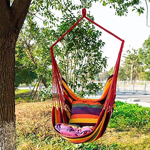 Hanging Hammock Chair Swing,Hanging Rope Chair With 2 Pillows,Large Brazilian Hammock Chair Comfortable And Durable Cotton Canvas For Any Indoor Or Outdoor Spaces (Red) #TOP1