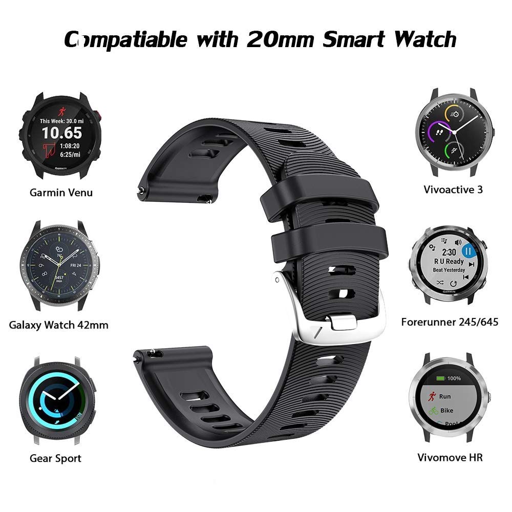 Correa De Silicona Para Garmin Vivoactive 5, 3, Forerunner 245/165/645  Repuesto 20mm, Ajustable