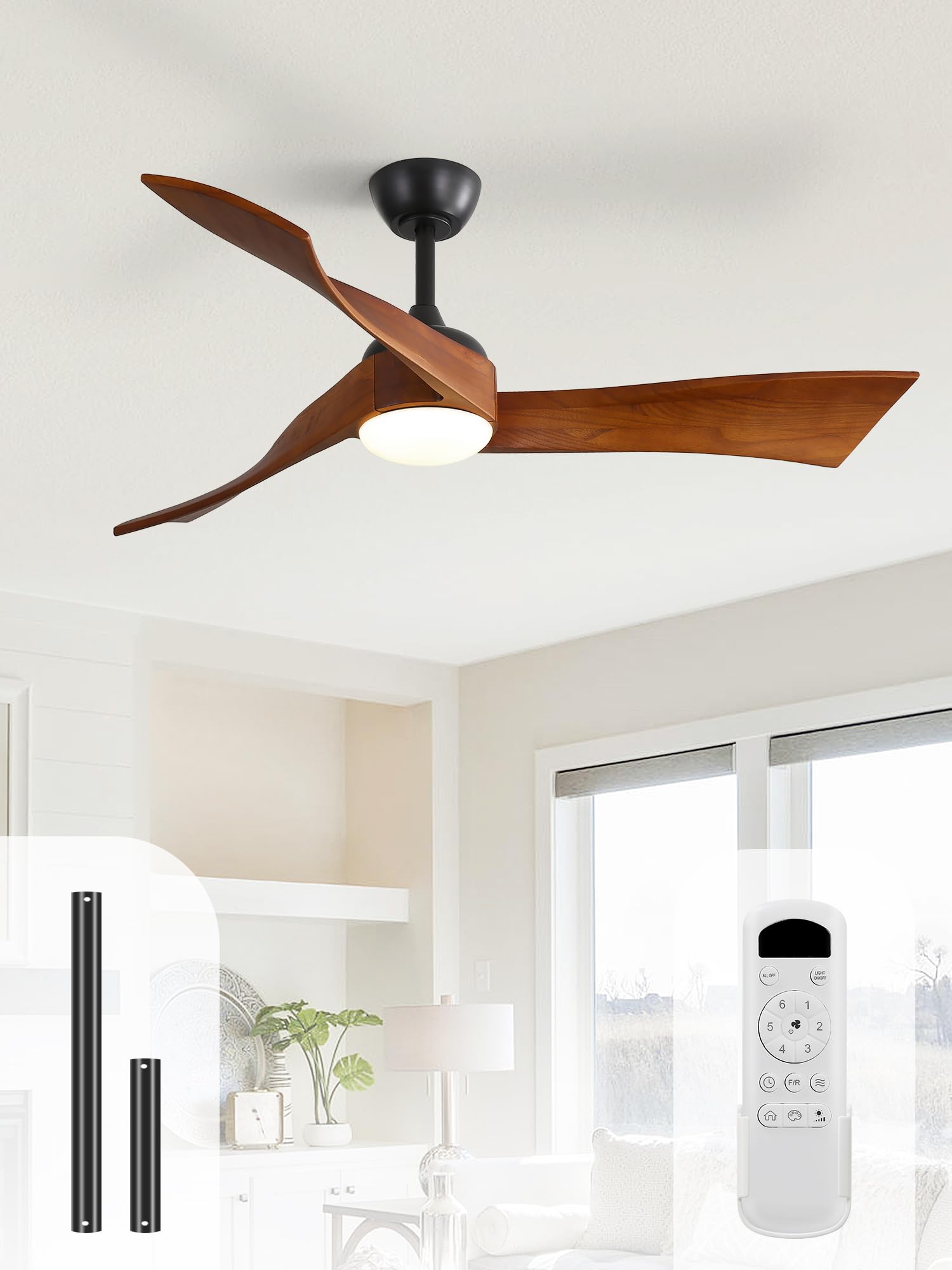 Sofucor Ventilateur Plafond avec Lumiere, Bois Massif, Telecommande