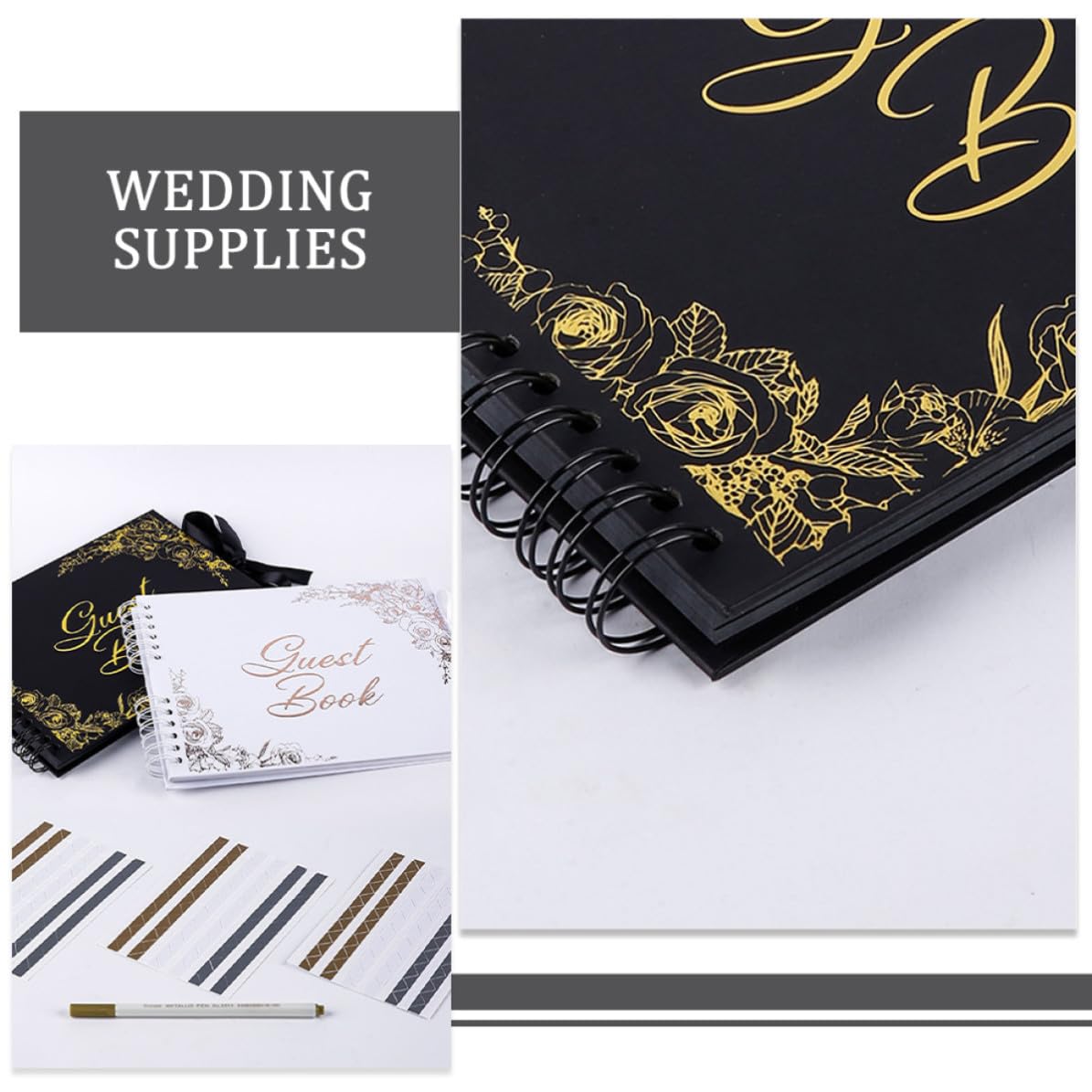 Libro de Invitados de Boda Horizontal DIY Estampado Dorado