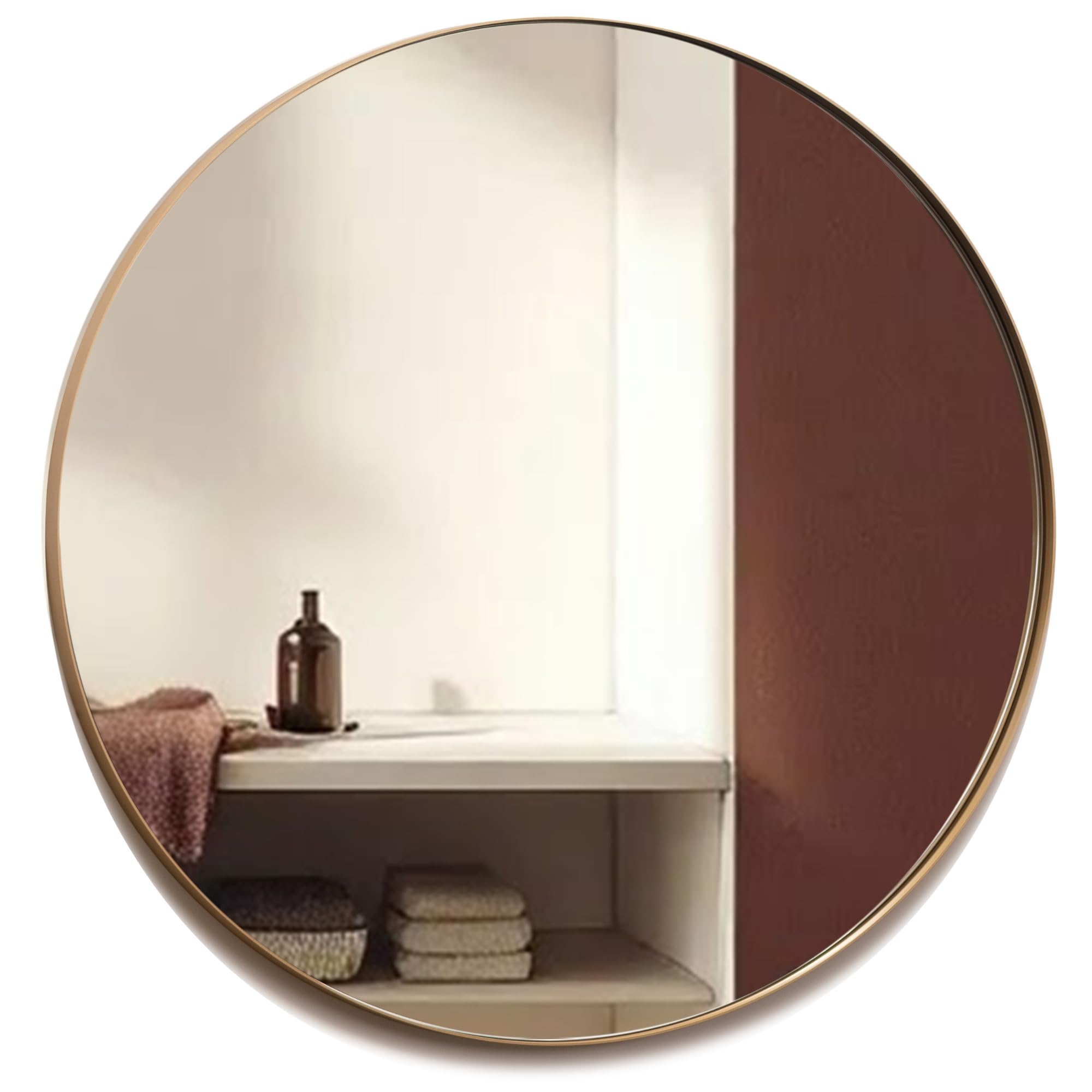 Neue Design Satin Gold Mood® Premium Round Bathroom Mirror Gold Framed Wall Mounted, Recessed Circle Frame Modern & Stylish (40Cm X 40Cm)