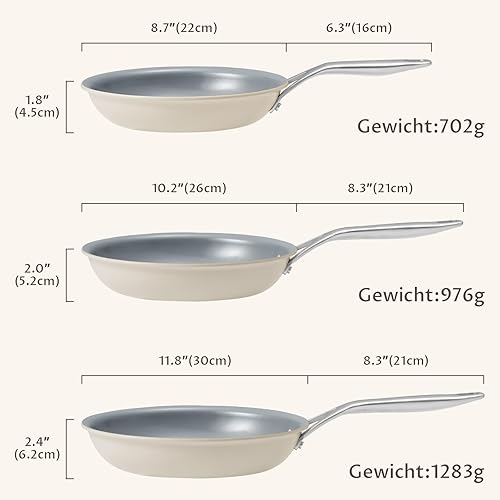 Miniatura 3 de Juego de sartenes antiadherentes, sartenes de cerámica antiadherentes, juego de sartenes de inducción antiadherentes de 3 piezas (8, 9.5, 11