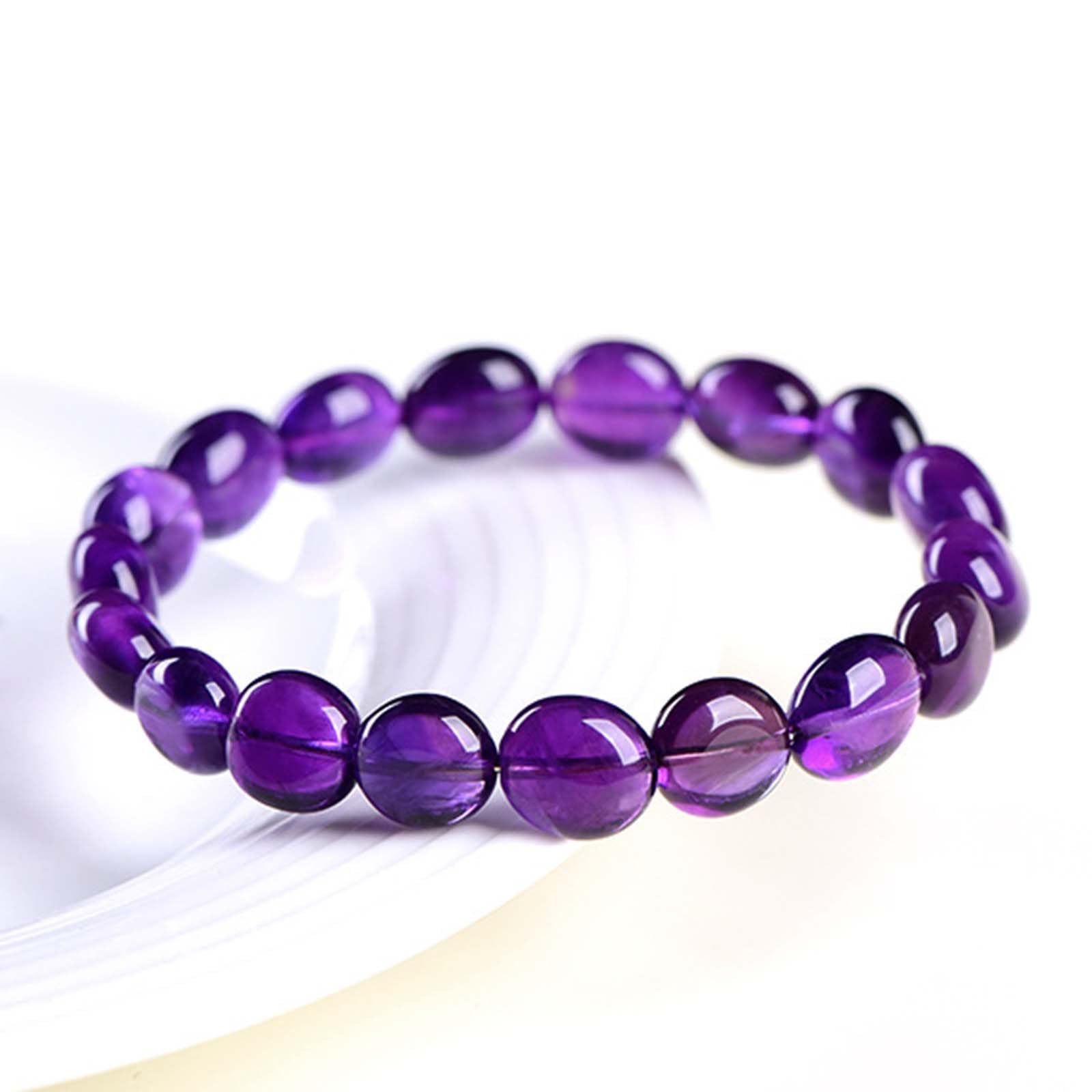 Pulsera de Cuentas en Forma de Huevo de Amatista Natural