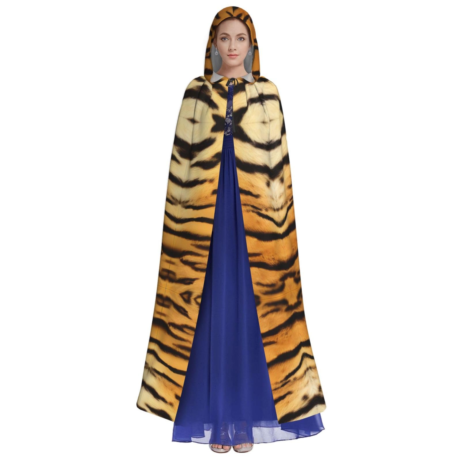 Mantello con cappuccio per Halloween, per adulti, facile da pulire, perfetto per feste e cosplay, palcoscenico e altro, con pelle di tigre, nero, Taglia unica