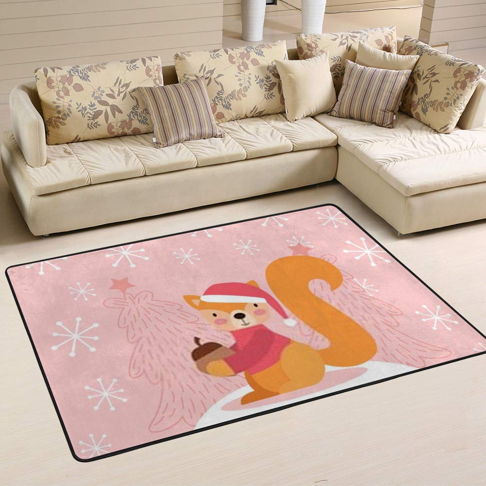 Tapis écureuil de Noël rose 60x39 le cadeau idéal pour décorer une chambre
