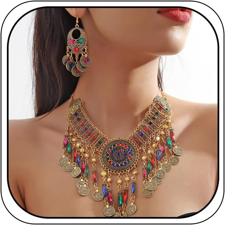 Dcfywl731 Indian Jewelry Sets for Women Bollywood Wedding Jewelry Necklace Set Oxidized Indian Choker Necklace with Maang Tikka Earrings Set Jewelry Gift