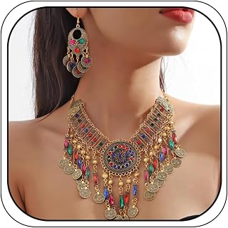 Dcfywl731 Indian Jewelry Sets for Women Bollywood Wedding Jewelry Necklace Set Oxidized Indian Choker Necklace with Maang Tikka Earrings Set Jewelry Gift