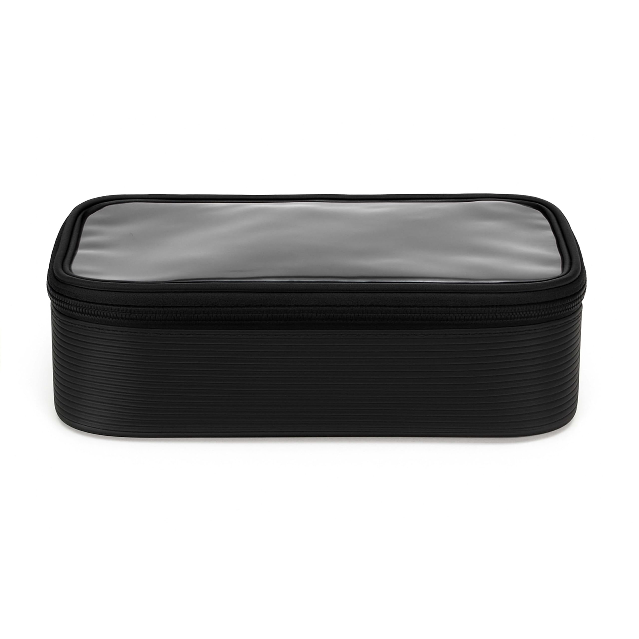 Travel Pouch with Clear PVC Top, Black Stripes, 3-Side Zip Opening, 27 x 18 x 9 cm-image-47