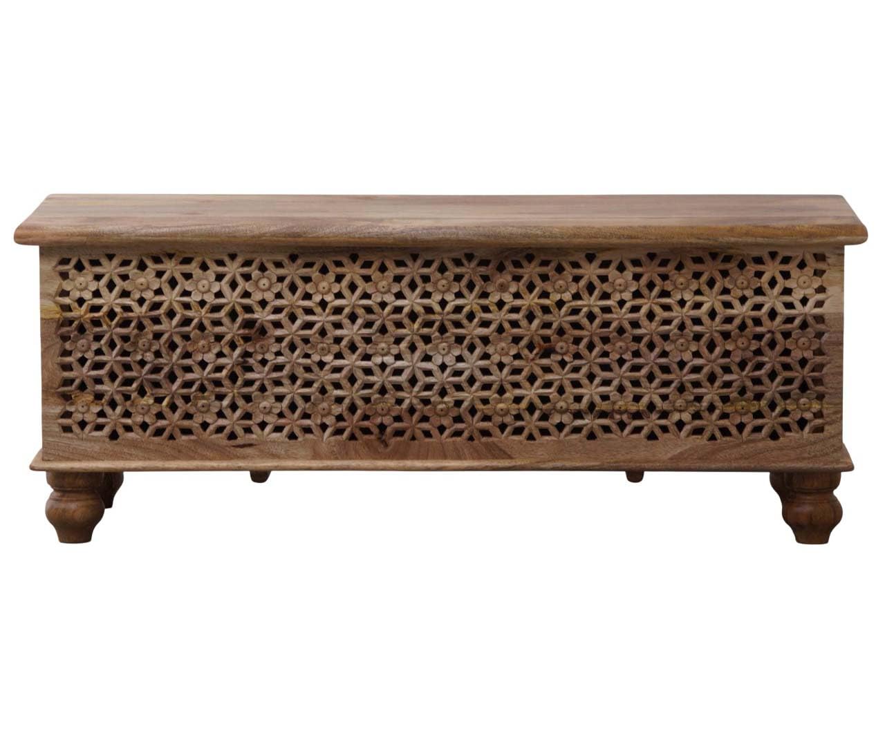Wooden Storage Trunk, Wooden Carved Trunk, Coffee Table with Storage, Center Table, Deccorative Box, Blanket Box for Bedroom, Lattice Jali Design, Natural Mango Wood Finish, Solid Wood Storage Trunk.-image-28