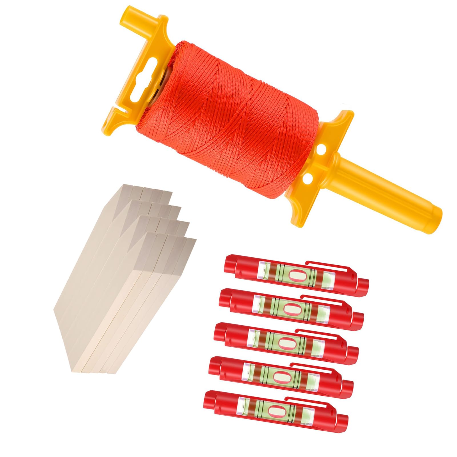 20 Natural Wood Plant Stakes with Twine String and 5 Bubble Levels for Outdoor Gardening Soil Marking Stakes