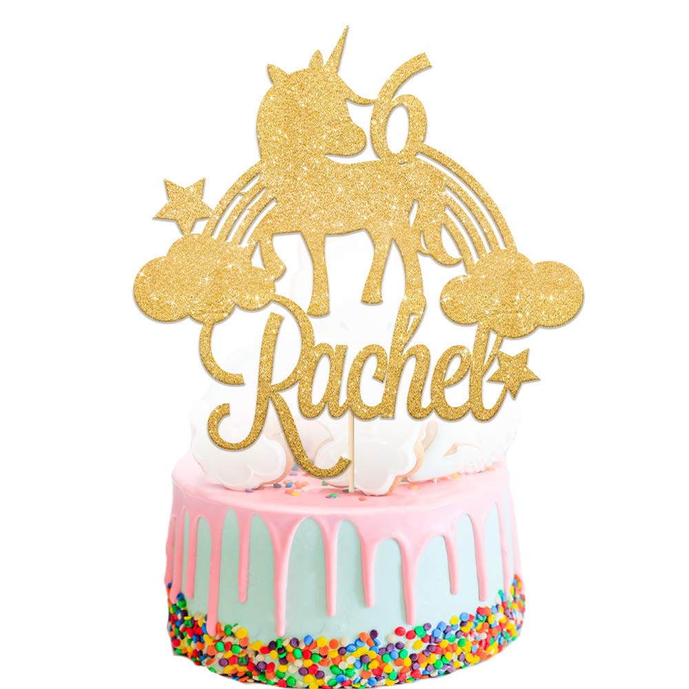 Personalised Unicorn Cake Topper Multicolor Cake Decoration with Unicorn Design Custom Any Name & Age Birthday Cake Topper 1st 3th 7th 13th 15th 18th 21st 30th (Gold)