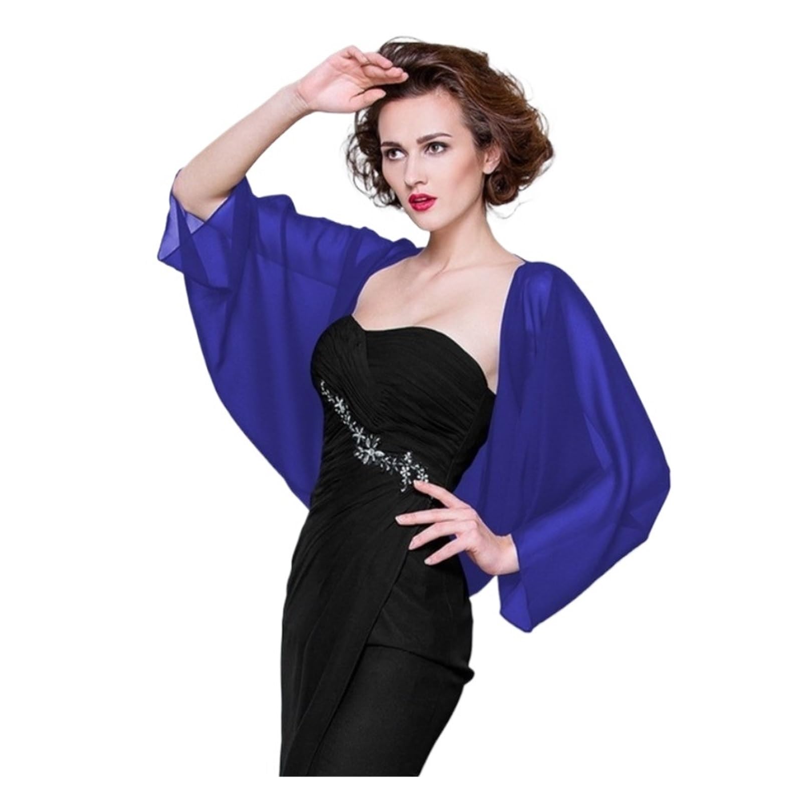 IKFGTJRE Chiffon Bolero Women Chiffon Bolero Prom Party Illusion Shrug Elegant Soft Wedding Bridal Cape Evening Shawl(Color8)
