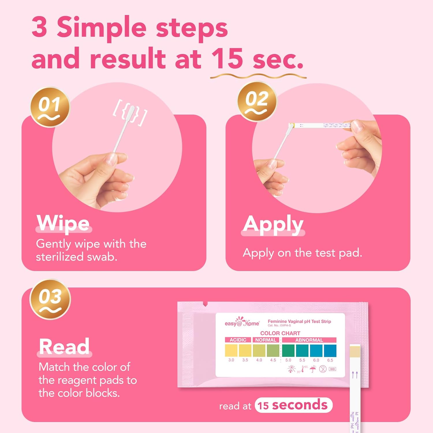 Easy@Home Vaginal pH Test -10 Strips | BV Test Kit at Home for Women | Yeast Infection Test + pH Balance for Women - Image 3