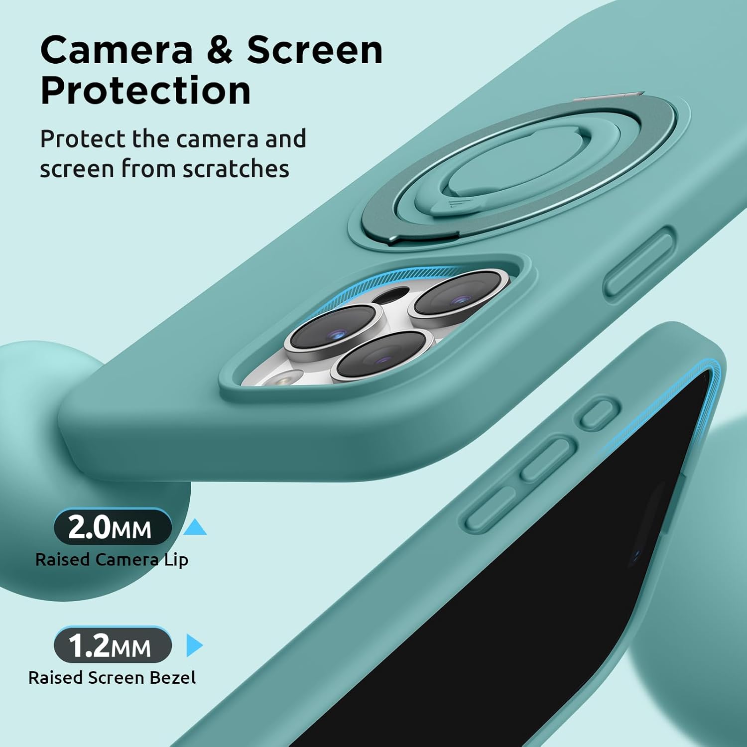 SURPHY 360° Magnetic Stand for iPhone 16 Pro Max Case with Finger Ring, Compatible with MagSafe, Ring Stand and Finger Ring Phone Case for 16 Pro Max 6.9 inch 2024, Green - Image 7