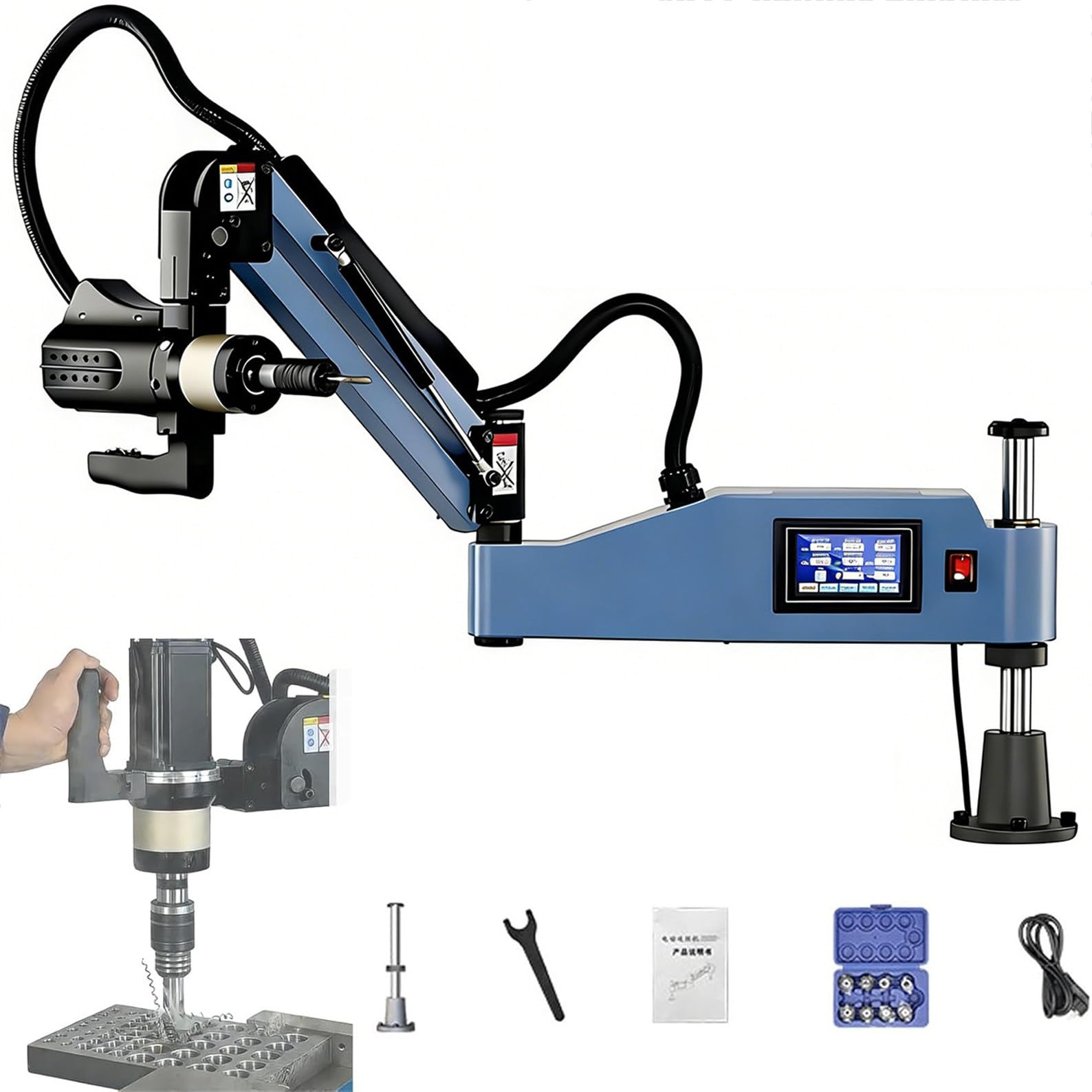 Roscadora Eléctrica M3-M16, Herramienta De Roscado Multidireccional De 600 W, Rotación De 360°, 0-312 RPM, 8 Pinzas, Extensión Horizontal De 1000 Mm, para Taladrado Y Roscado De Precisión