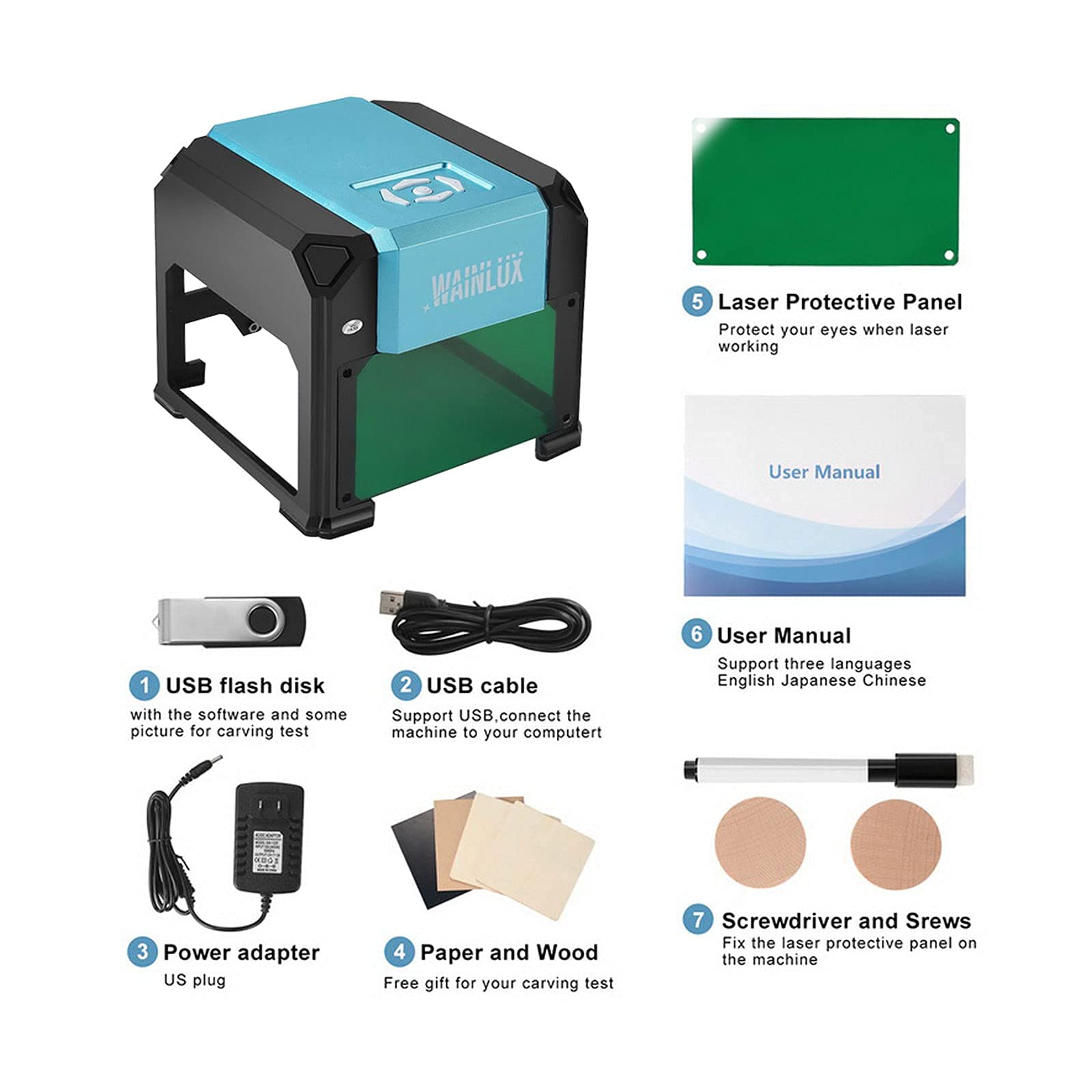 WAINLUX Laser Engraver, 3000MW Mini Laser Engraving Machine App Control