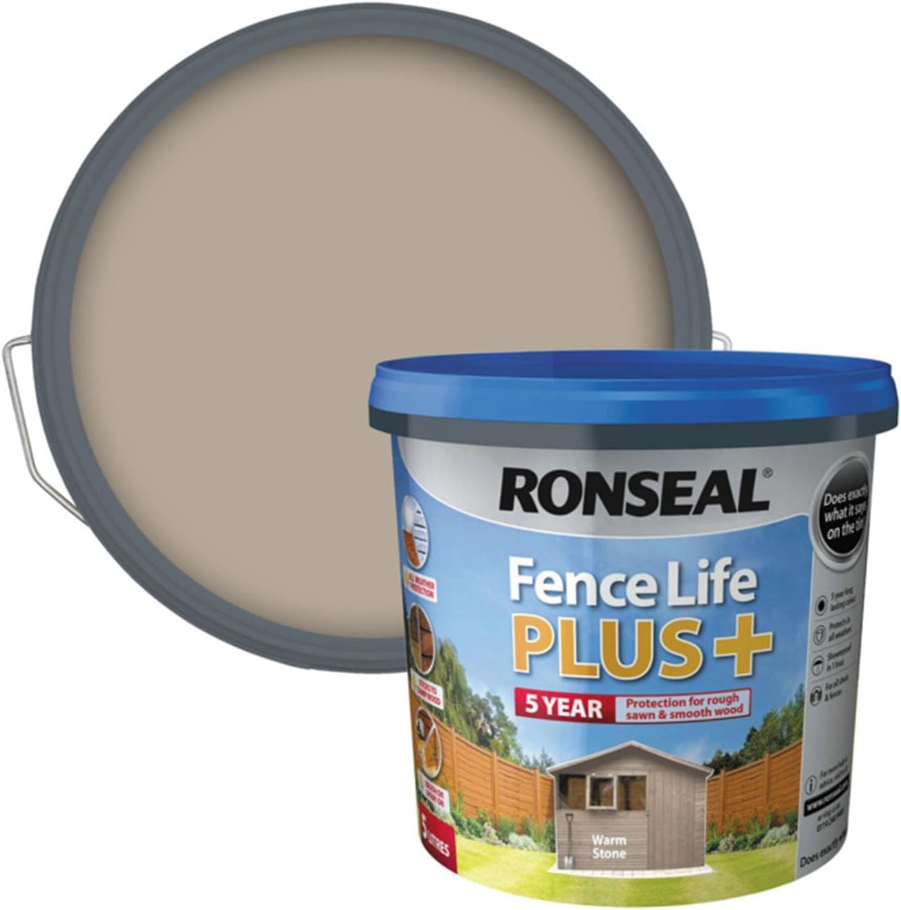 FAB INT PRODUCTS Exterior Wood Paint - Sheds & Fences Life Plus Fence Life Plus, 5 Litre (Warm Stone)