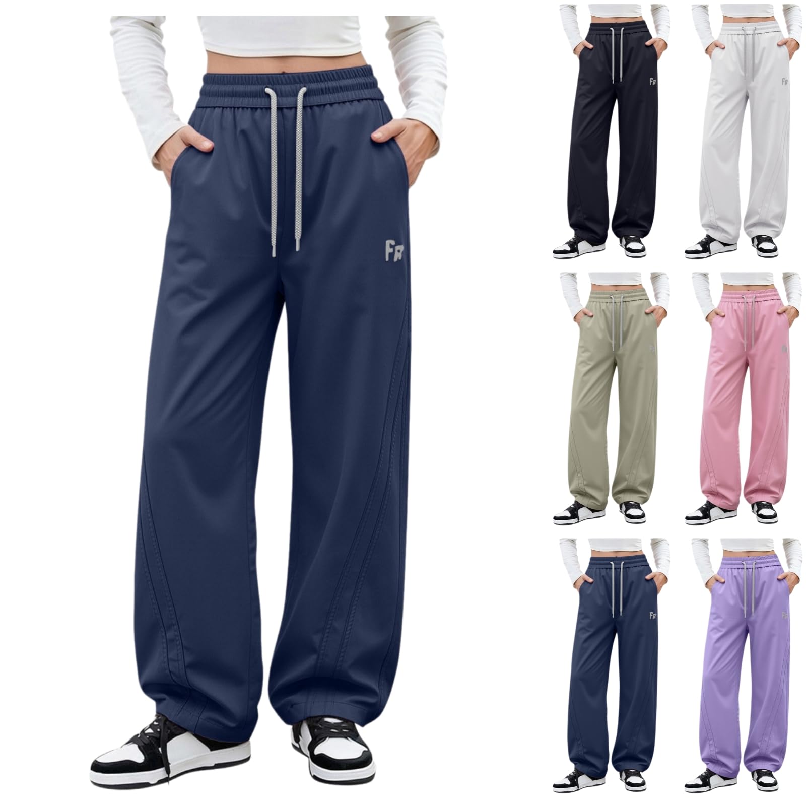 YGERGWE Waterproof Overalls, Hiking Pants Quick Dry Overtrousers Elastic Waist Ladies Cargo Trousers for Trekking Camping Travel Navy