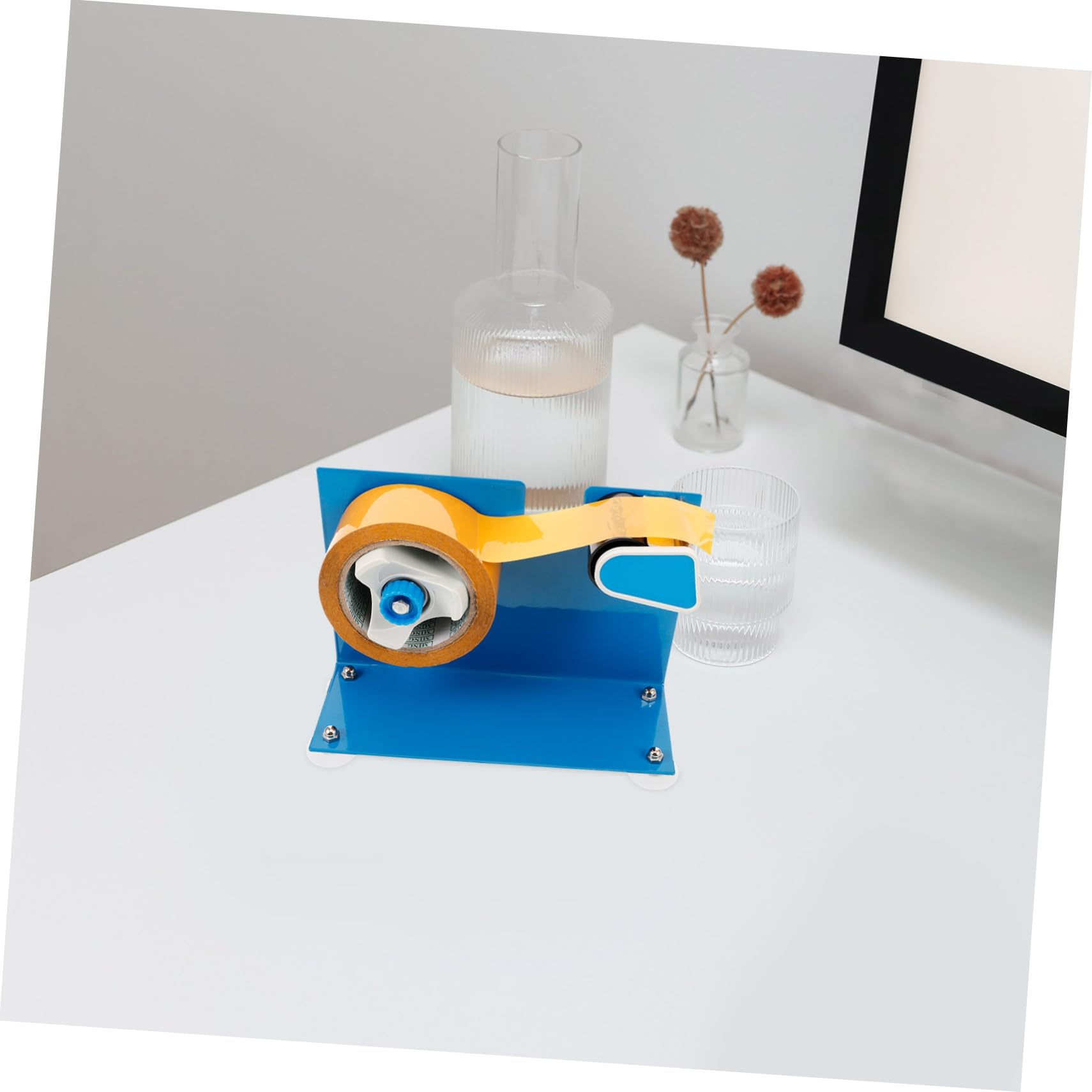 Distributore di Nastro Adesivo Portatile in Ferro Compatibile con Nastro da Imballaggio Fino con Taglierina Integrata e Base Ventosa per Uso Ufficio Magazzino e Domestico