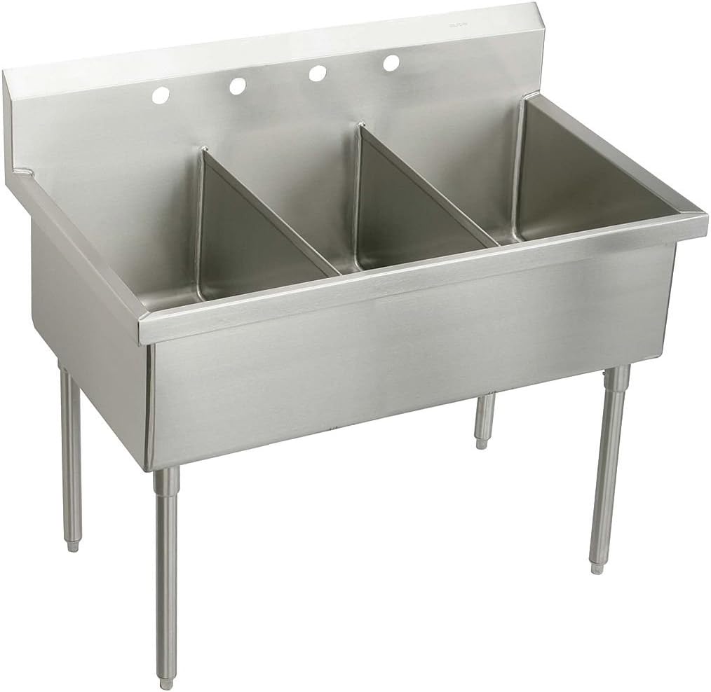 Elkay WNSF83453 Commercial 48" x 27-1/2" Floor Mount Triple Compartment Scullery Sink