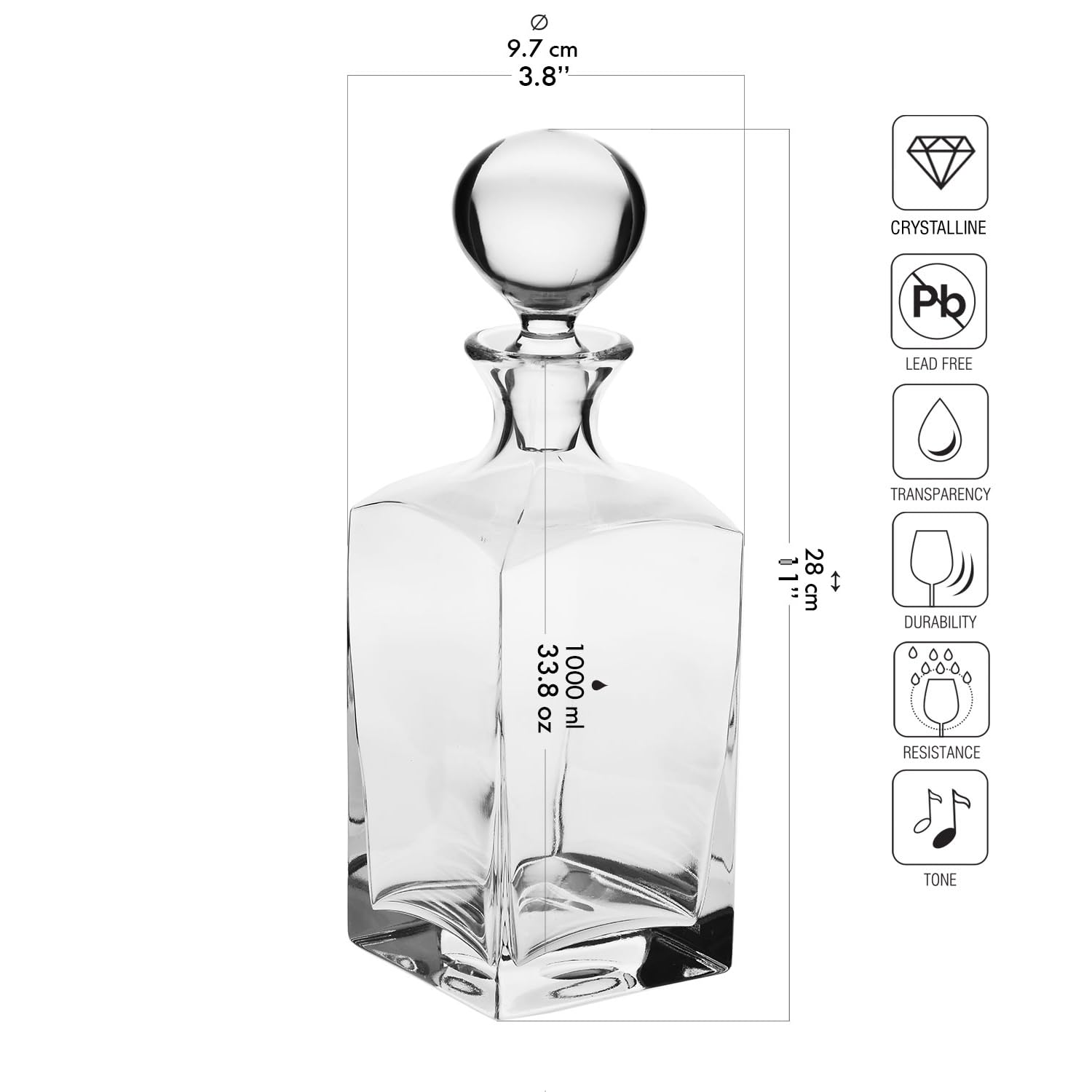 KROSNO Dekanter do Whisky, Bourbona i Rumu Caro z Korkiem, 1000 ml | Szkło Kryształowe Bezołowiowe, korek ogranicza utratę aromatu, do whisky, bourbona i rumu, elegancki prezent