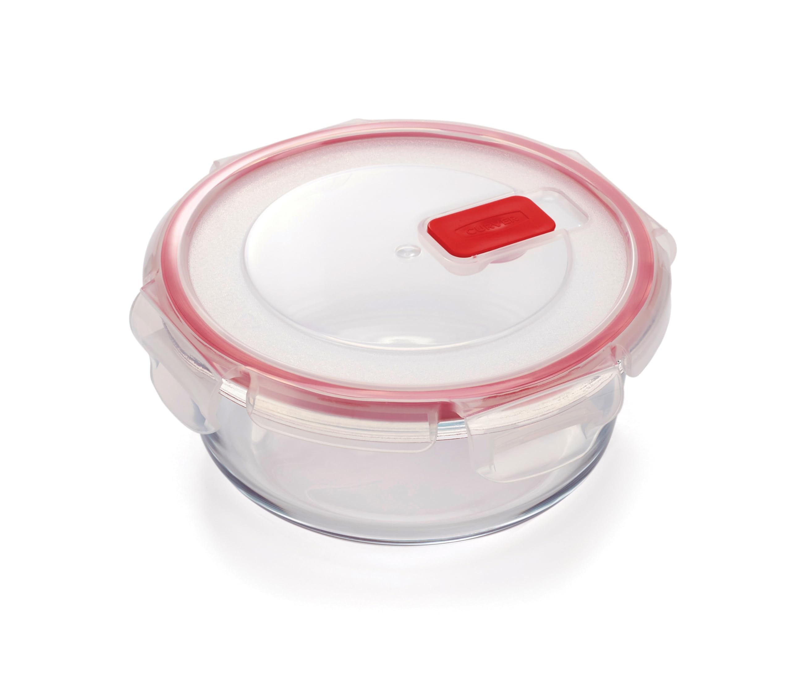 CURVER Round 0.6L Food Storage Glass Containers with Lids - Borosilicate Glass, 4-Clip Lock Airtight Food Containers with Lids, Oven & Freezer Safe
