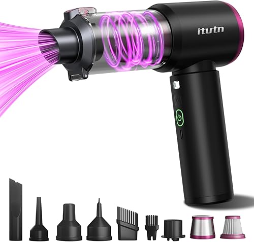 Mini aspiradora portátil inalámbrica con luz LED, potente succión de 15000 PA, alta potencia de 80 W, vacío con un solo clic, filtro HEPA doble,