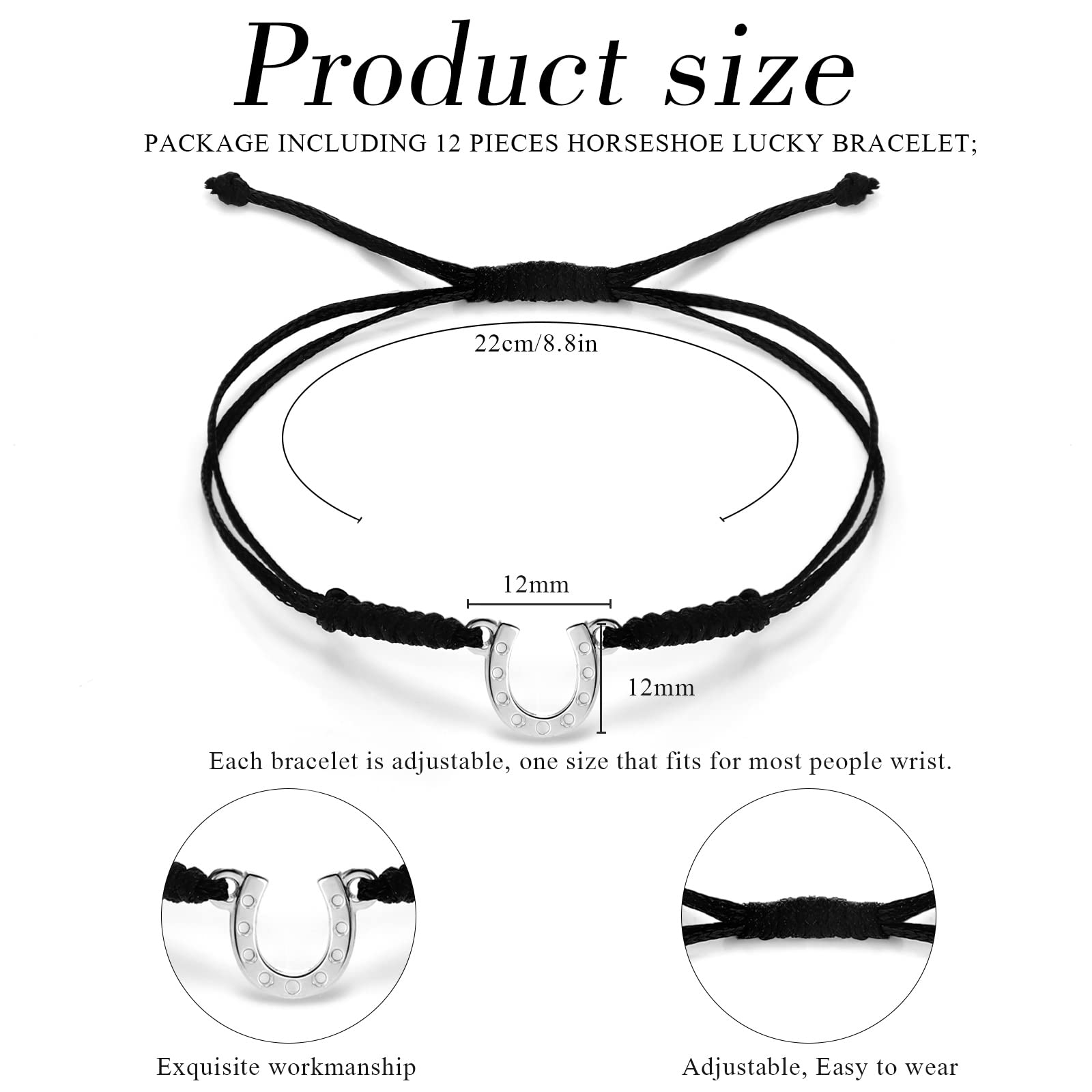 Sureio 12 Pcs Horseshoe Bracelets Horse Bracelets Jewelry Equestrian Braided String Handmade Adjustable Bracelet for Horse Lover Anklet Gift Women Party Favor(Horseshoe Style)