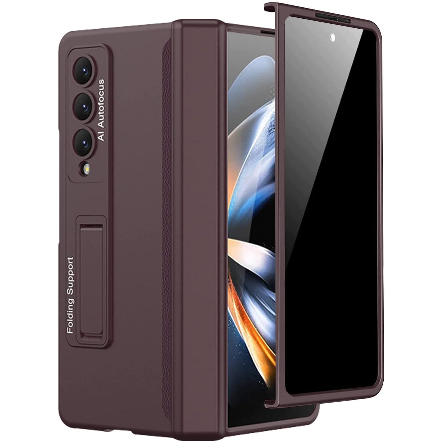Photo 1 of Miimall for Samsung Galaxy Z Fold 4 Case with Privacy Screen Protector, Built-in Adjustable Kickstand & Magnetic Hinge Protection All-Inclusive Protective Case for Galaxy Z Fold 4 5G(Wine Red)